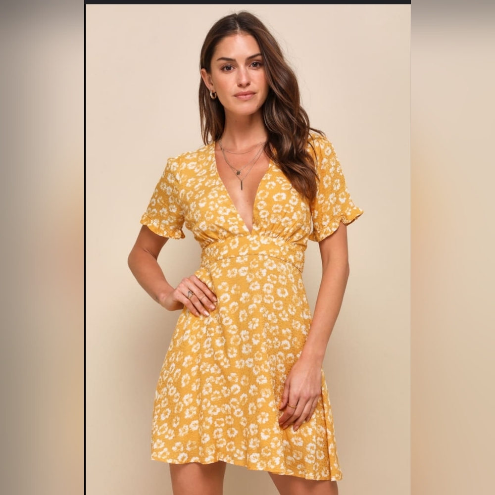 Lulus Garden Explorer Yellow Floral Print Dress Womens XL